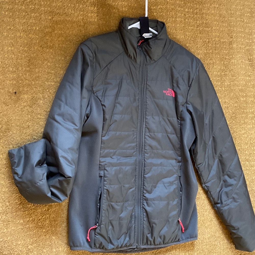 The North Face Gray Insulated Jacket with Pink Logo Accents